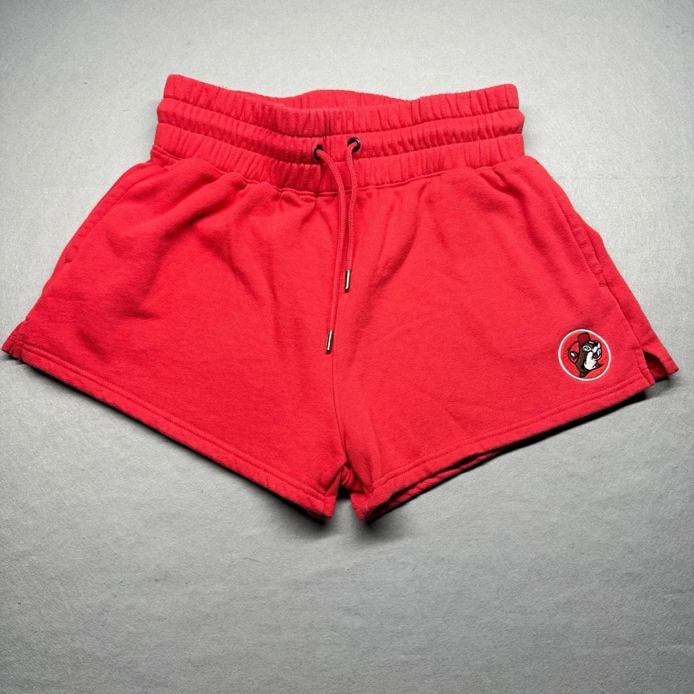 Buc-ee's Women's Pink Fleece Sweat Shorts Drawstring Elastic Waist Logo MD